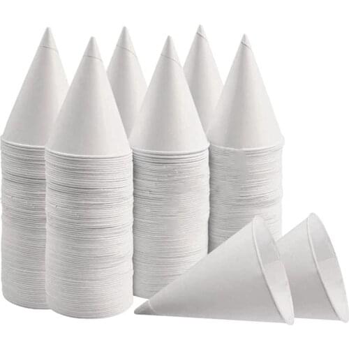 White Paper Cone Cups, Snow Cone Cups,Coated Leakproof Cone Paper Cups for Slush, Shaved Ice, Water 200Pcs