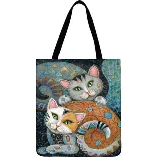 Classical Golden Cat Painting Printed Tote Bag Ladies Shoulder Bag Women Casual Totes Fashion Shopping Bag Outoor Beach Bag