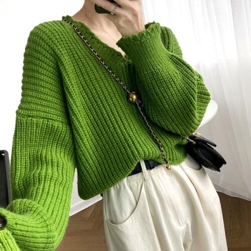 Sweater Women Oversized Ladies Black Sweaters Tops V-neck Autumn Pullover Sweter Pull