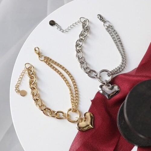 Titanium With 18K Gold Heart Charm Bracelets Japan Korean Style Party Designer T Show Runway INS Stainless Steel Jewelry