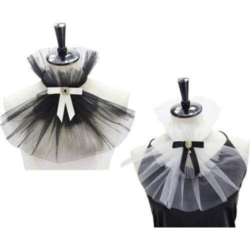 Victorian Ruffled Mesh Jabot Diamond Bowknot Pirate Colonial Detachable Fake Stand Collar Vintage Shirt Front Necktie