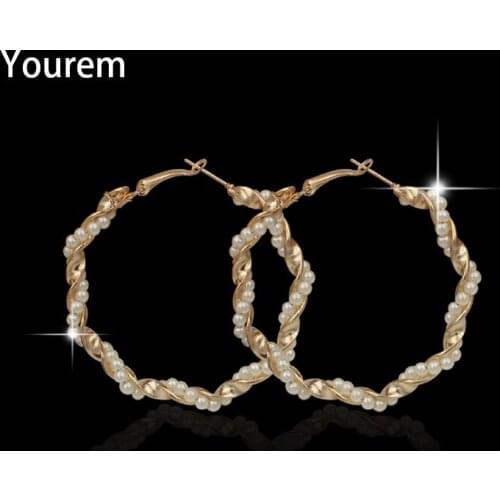 YOUREM 5cm 6cm Classic trendy simulated pearls big hoop earrings for women fashion Korean jewelry boho earing gold color ce070