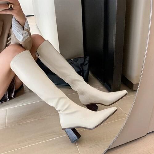Women Soft Patent Leather Platform Boots Ladies Thigh High Boots Pointed Toe Boots Womens Botas Female Vogue Shoes Nice Hot