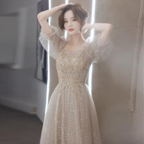 Women Backless Long A Line Tulle Prom Dresses 2021 Vestidos De Festa Sexy Sparkly Exquisite Sequins Evening Dress Party Gown