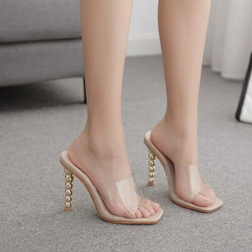2021 New Sexy strange heel women slippers summer open toed high heels women transparent PVC sandals slides woman party shoes