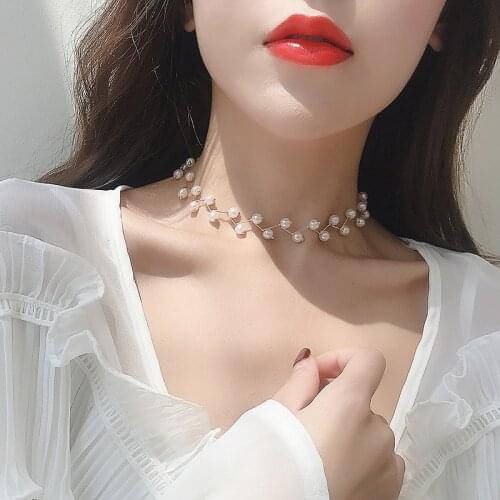 2021 Trendy Elegance Statement Necklace Charm Simulated Pearl Beads Choker Necklace For Women Kolye Collier Femme