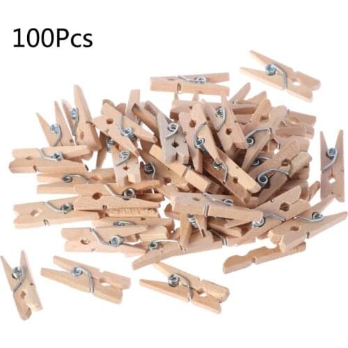 100Pcs Mini Natural Wooden Clothes Photo Paper Peg Pins Clothespin Craft Clips E65D