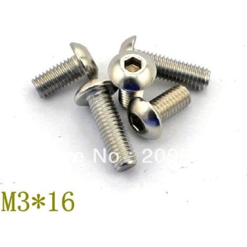 100pcs Metric Thread M3*16mm Stainless Steel inside Round Hexagon Bolts Screws