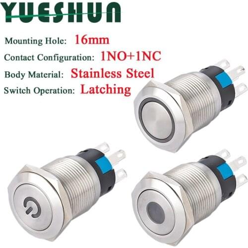 16mm Light Switches 3A/250VAC Electrical Equipment LED Latching Stainless Steel Push Button Switch