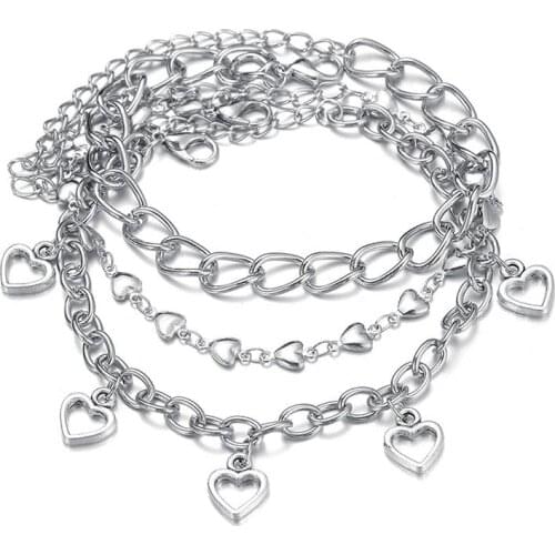 3pc/set Fashion Simple Link Chain Heart Shaped Anklets For Women Girls Bohemian Leg Ankle Anklet Bracelet Beach Jewelry bijoux
