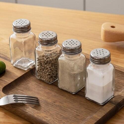 3PCS Barbecue Kitchen Salt Pepper Glass Cruet Condiment Bottles Seasoning Cans