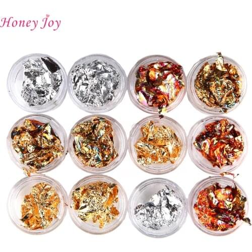 12 Pot/Set 3D Multicolor Nail Art Glitter Foil Stickers Shiny Nail Sparkles Decals Gold/Silver/Copper/Color Intrigue