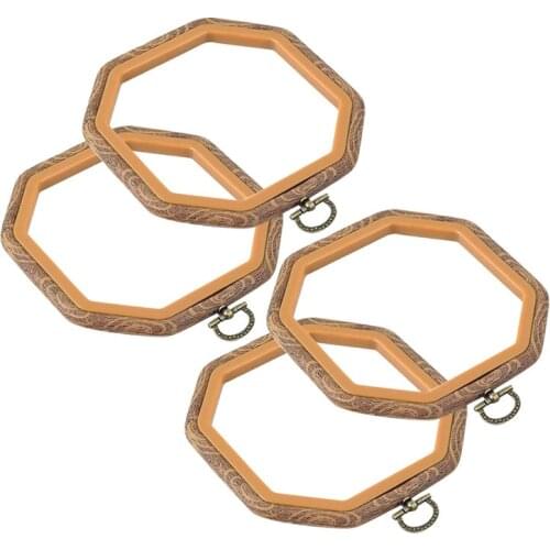 4PCS Octagon Embroidery Hoops Imitated Wood Cross Stitch Hoop Set Display Frame for Art Craft Handy Sewing and Hanging