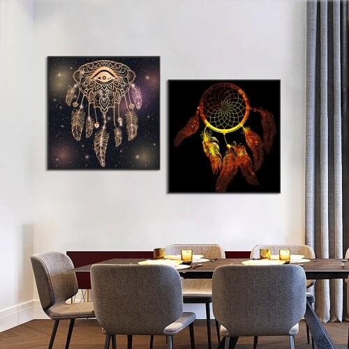 Abstract Dream Catcher Painting On Canvas Nordic Feather Wall Art Picture Prints And Posters For Living Room Home Decoration
