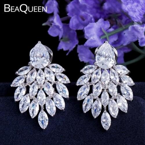 BeaQueen New Korean Style Marquise Cubic Zirconia Stone Women Large Cute Stud Earrings Jewelry for Valentines Day Gift E163