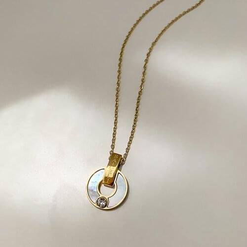 Trendy 316L Stainless Steel Chain Necklaces Natural Shell Letters Pendant Jewelry for Women Gifts