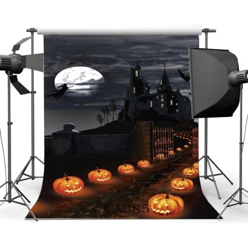 Photography Backgrounds Halloween Horror Night Mysterious Castle Pumpkin Candles Moon Witch Children Masquerade Photo Backdrop