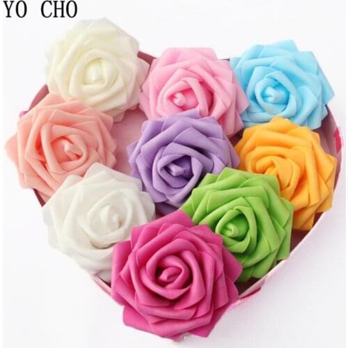 YO CHO 7 Heads 8cm Artificial Flowers PE Foam Roses Fake Roses Pink Wedding Bride Bouquet Home Decor DIY Supplies Props Flowers