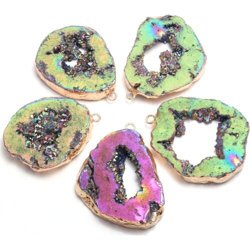 Fine Natural Stone Irregular Shape Druzy Pendants Gold plated Charms for Women Jewelry Making DIY Necklace Earrings Crafts