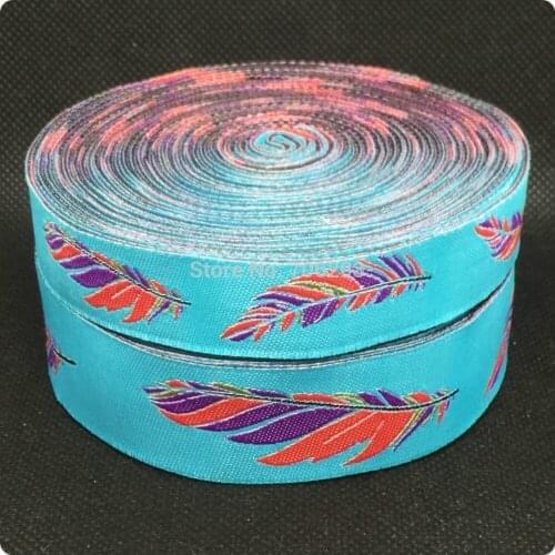 HOT!!! 2015 NEW wholesale 5/8"+7/8"(16mm+22mm 20yards/lots) Polyester Blue feather Cartoon Woven Jacquard Ribbon