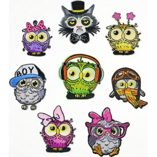 Owl Cute Animal Cartoon Embroidery Patch Iron on Backpack Patches Badges for Clothes Applique Fabric Stickers for Bag Hat Shoes