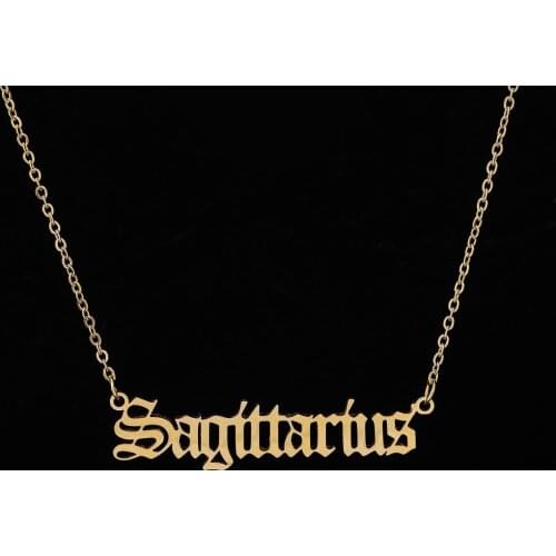 NEULRY Trendy New Constellation Ancient Letter Stainless Steel Gold Pendant Jewelry Women Girls Titanium Initial Necklace