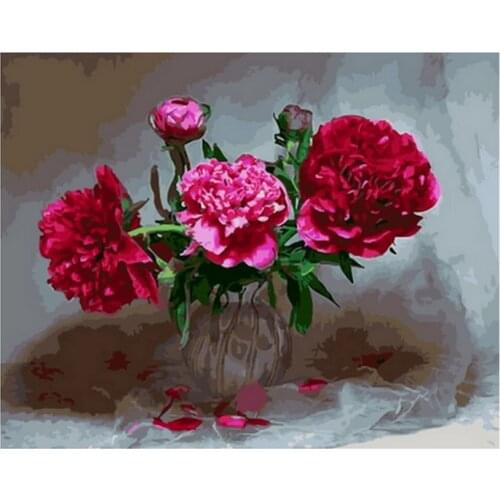 Frameless diy painting by numbers wall decor picture by numbers on canvas for home decor 4050cm red peony