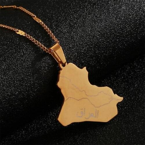 Stainless Steel Allah Name Iraq Map Pendant Necklaces Map Of Iraq Chain Jewelry