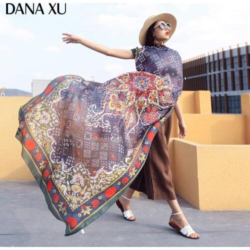 2021 New Femme Women Luxury Brand Flower Scarves Summer Beach Blanket Bandana Muslim Hijab Foulard Pashmina Designer Silk Scarf