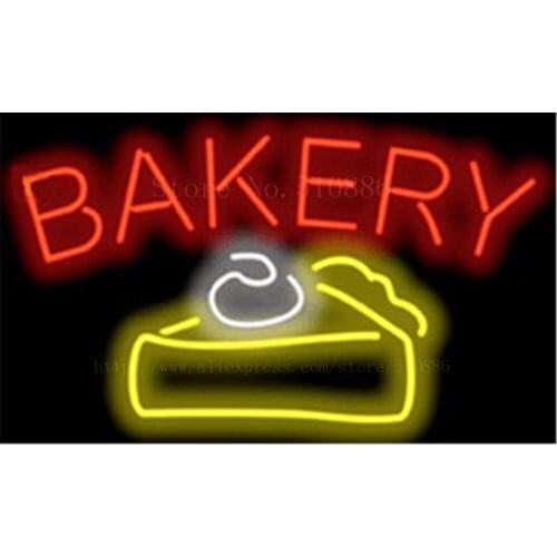 New Custom Bakery w/Cake Graphic Neon Sign Real Glass Tube Display Light Lamp Decorative Bar Beer BULBS Shop Decor Signs 19"x15"