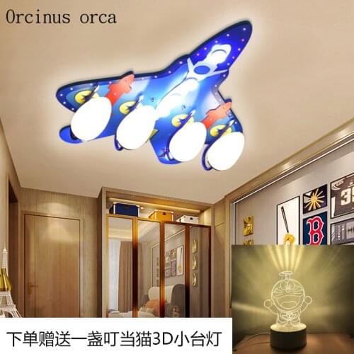 New creative blue aircraft ceiling ceiling lamp children bedroom boy bedroom lights modern cartoon LED fighter ceiling lamp