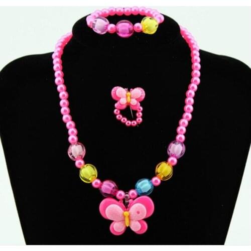 1set Cute Imitation Pearl Beads Charming Butterfly Necklace Bracelets Kids Baby Girls new Jewelry accessories Children Xmas Gift