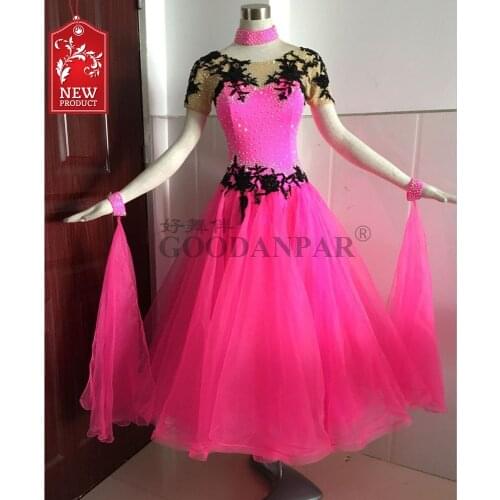 Ballroom dance competition dress ballroom dancing waltz for women rhinestones standard dresses Pink dress Short Sleeves