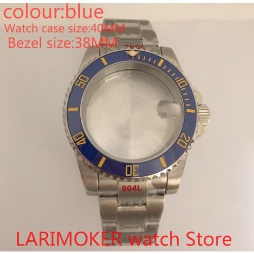 Suitable for NH35 NH36 Miyota 8215 40mm sapphire glass 904L stainless steel case sealing bottom cover, with bezel blue yellow