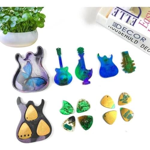 MXME Guitar Picks Epoxy Resin Mold Guitar Plectrums Keychain Pendant Storage Box Silicone Mould DIY Crafts Guitar Thumb Finger