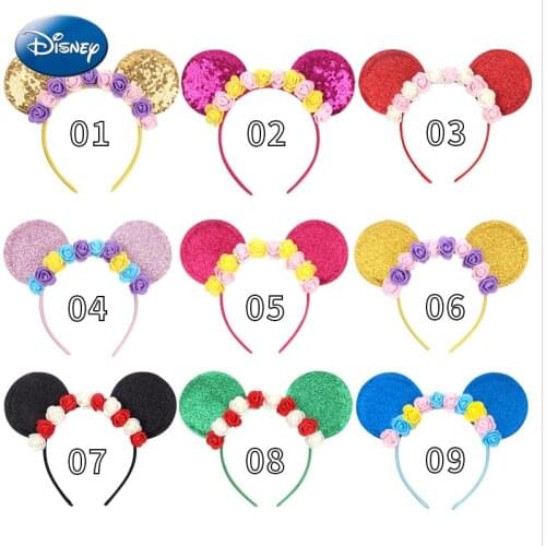 Disney Mickey Minnie Ears Headband Big Mermaid Princess Sequin Bow Ears Costume Headband Cosplay Plush Adult/Kids Headband Gift