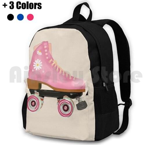Retro Pink Pastel Roller Blade Outdoor Hiking Backpack Waterproof Camping Travel Retro Vintage Roller Blade Pastel Roller Blade
