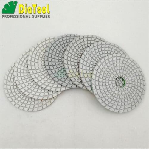 SHDIATOOL 7pcs/set 4"/100mm Diamond Wet Flexible Polishing Pads White Bond 8 Kind Grits White Resin Bond Stone Sanding Disc