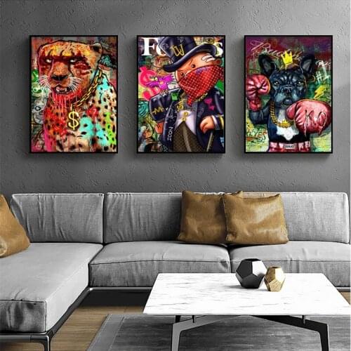 Modern Graffiti Art Money Posters And Prints Masked Funny Canvas Painting Abstract Wall Art Pictures For Home Decoration Mural
