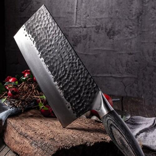 Three-layer Steel Chopping Knife Sharp Chinese Kitchen Knife 9Cr Stainless Steel Meat Cleaver Handmade Forged Chef Knife