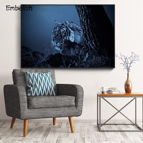 Embelish 1 Pieces Wild Animals Wall Pictures For Living Room Tiger At Night Modern Home Decor Large Posters HD Canvas Paintings