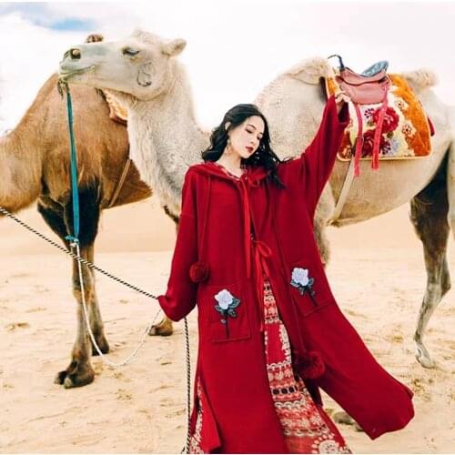 Women Cashmere Shawl Retro Outwear Enbroidery Hooded Cloak Vintage Gothic Cape Poncho Casual Maxi Long Cardigan Coats DD2504