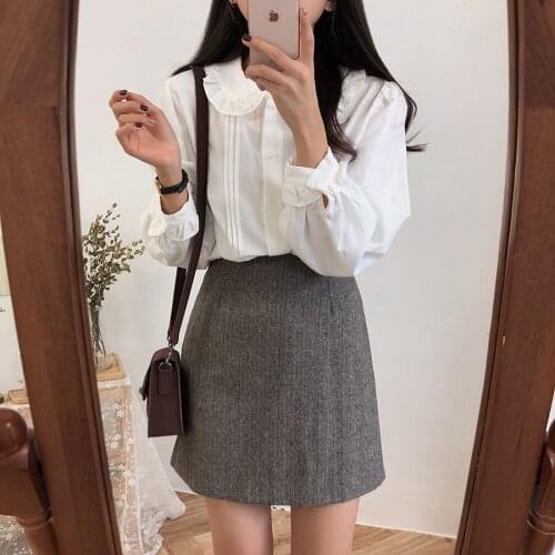 Above Knee, Mini package hip skirt 2018 new Women Woolen Mini Skirt Autumn Winter Vintage A-Line Skirt High Waist Femininas