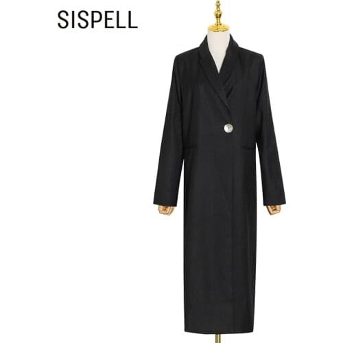 SISPELL Pure Color Casual For Female Blazer Coat Lapel Collar Long Sleeve Loose Plus Size Womens Long Coat 2020 Fashion Autumn