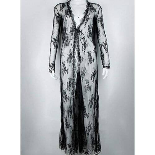 Womens Lace Sheer Transparent Sexy LingerieWith Sashes Black Lace Exotic Dresses Female Beach Style Underwear