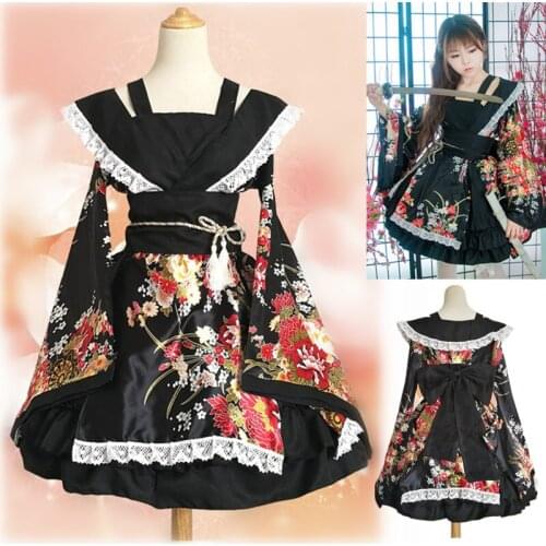 Womens Japanese Kimono Yukata Lolita Girl Dress Cosplay Costumes Plus Size women Halloween Party dress Costumes