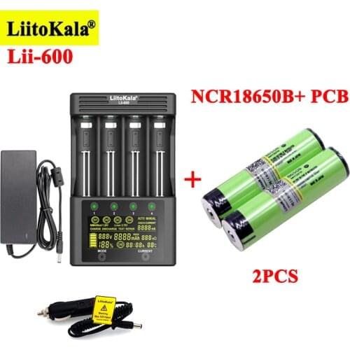 2pcs LiitoKala NCR18650B 3400mAh Rechargeable batteries with Lii-600 Battery Charger for 3.7V Li-ion 18650 21700 26650 1.2V NiMH