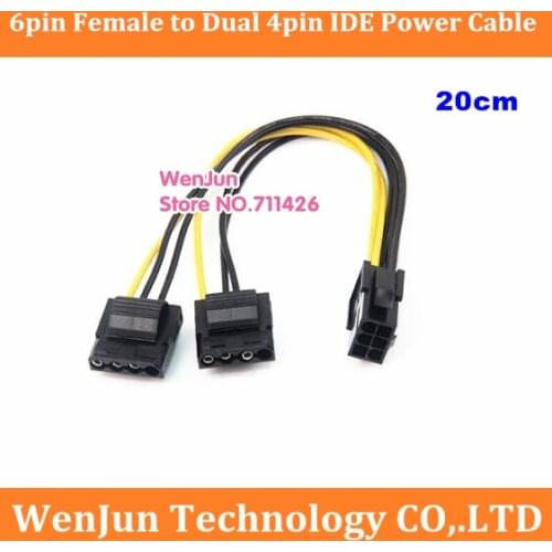 20cm PCI-E 6pin Female 2 IDE Dual 4pin Molex IDE female Power Cable Adapter Connector for video cards 2pcs/lot