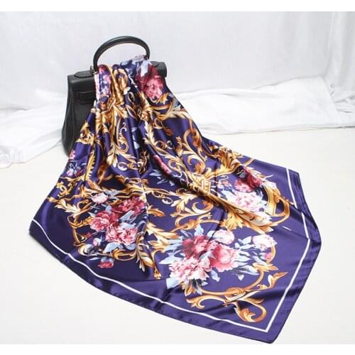 2020 90x90 Flower floral Multipurpose women Silk twill scarf Satin square tie Hairband ladies foulard femme towel bufanda shawl