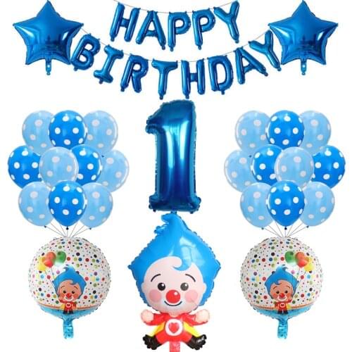 39pcs/set Cartoon Plim Clown Foil Balloons 30inch Number Air Globos Children Happy Birthday Party Decorations Kids Toys Gift